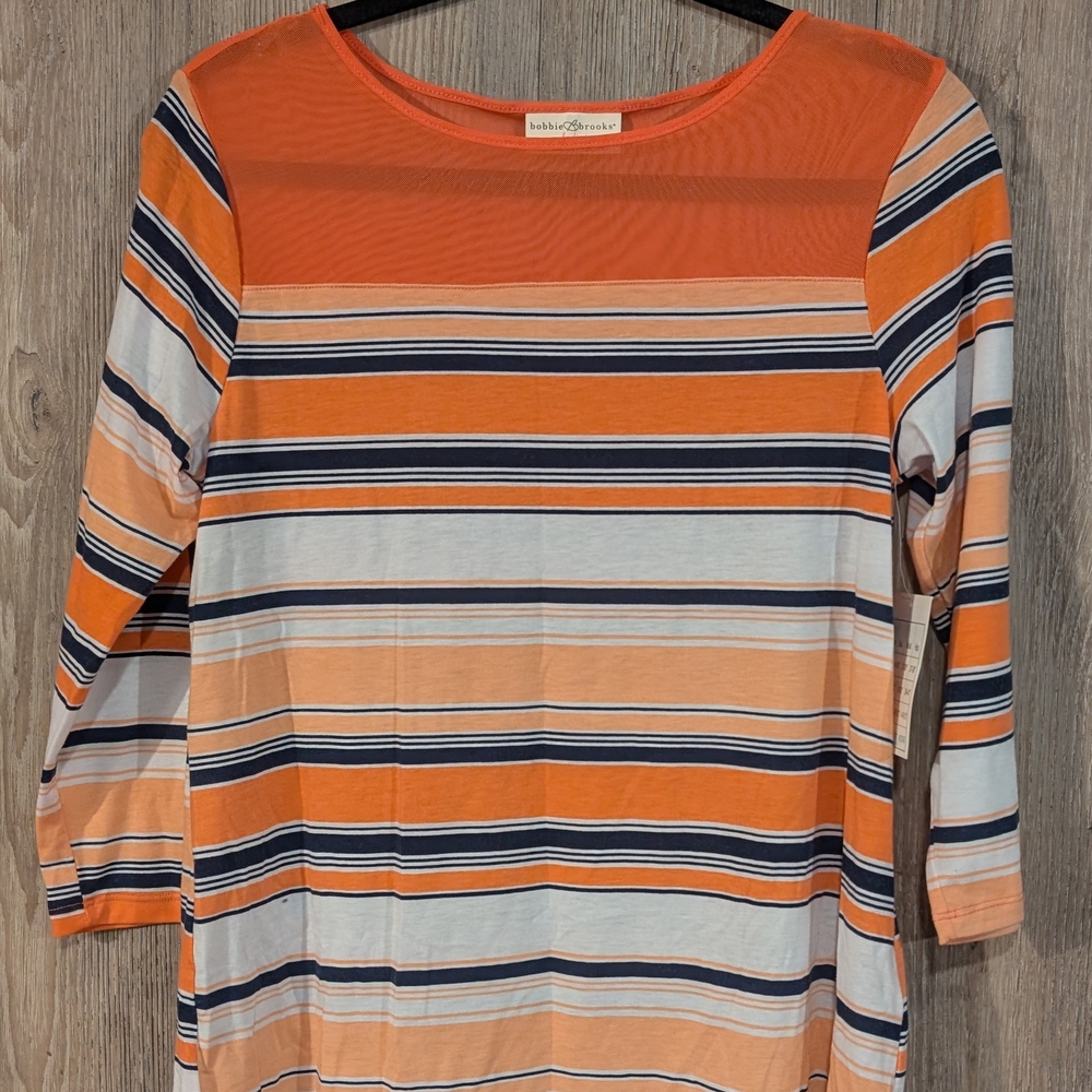 Bobbie Brooks Orange and Navy Striped Blouse